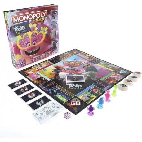 MONOPOLY JUNIOR: DREAMWORKS TROLLS WORLD TOUR EDITION E7496-JuguetesPlaneta-PREMIUM