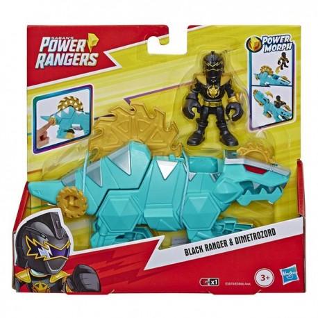 POWER RANGERS FEATURE ZORD Y FIGURE - BLACK RANGER Y DIMETROZORD E5866-JuguetesPlaneta-PREMIUM